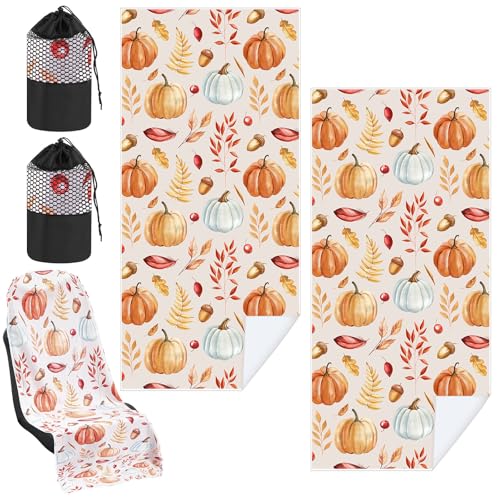 Image of Hahafelt 2 Pack Car Seat Towel Cover with Storage Bag, Pumpkin Pine Cones
