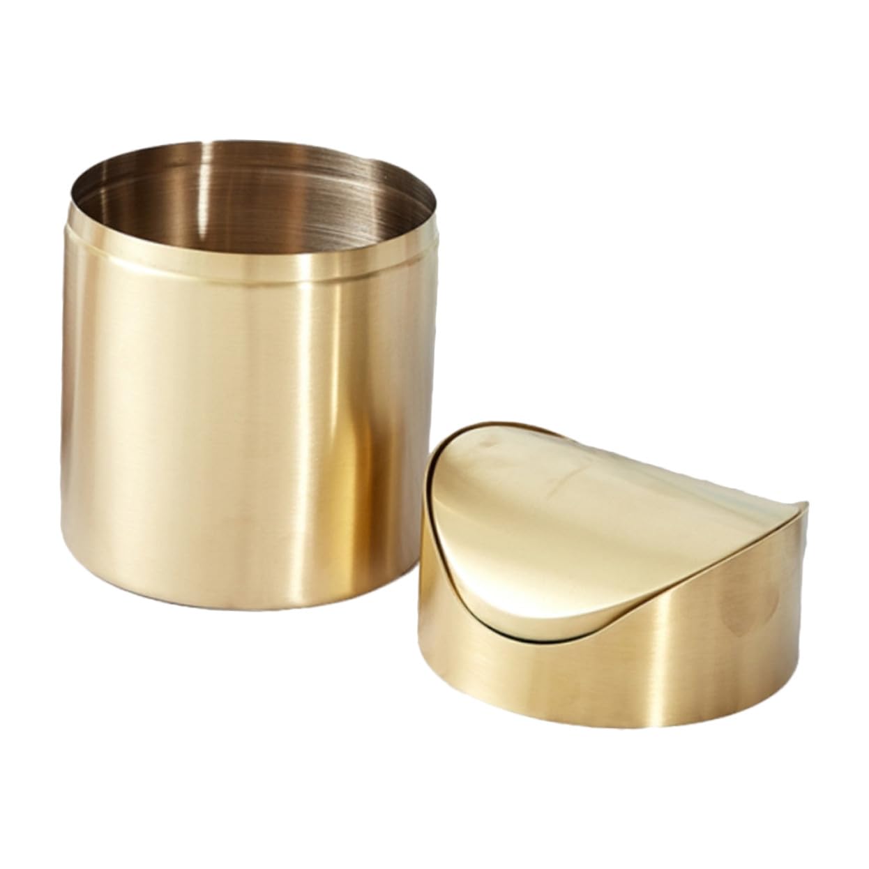VALICLUD Kleiner Schreibtisch Abfalleimer Eleganter und Kompakter Mülleimer aus Edelstahl mit Pressdeckel Goldfarben Multifunktional für Schreibtisch und Reise