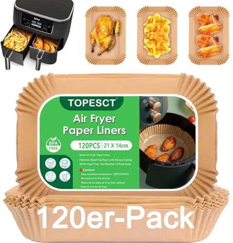 120er-Pack Einweg-Antihaft Heißluftfritteuse Backpapier | Universal Fettdichte Airfryer Backpapier für Ninja Double Stac...