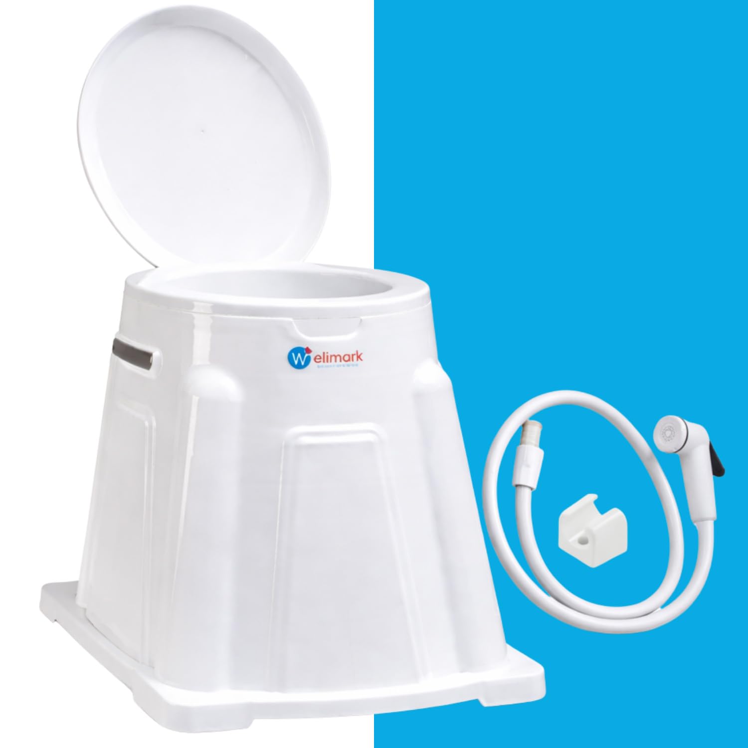 Welimark Portable Indian to Western Toilet Converter with Faucet Pipe | Heavy-Duty Commode Chair for Elderly & Disabled | Durable Plastic Commode with 2-Year Warranty (White)