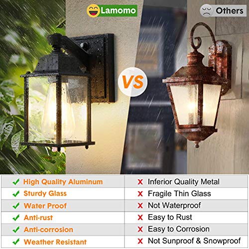 Dusk to Dawn Outdoor Lighting Led Sensor Wall Lantern,Porch Light Fixture Exterior Wall Scone Light with E26 Base Socket,Waterproof Anti-Rust Wall Mount Lamp for Doorway (Light Bulb Included) - Thumbnail 4