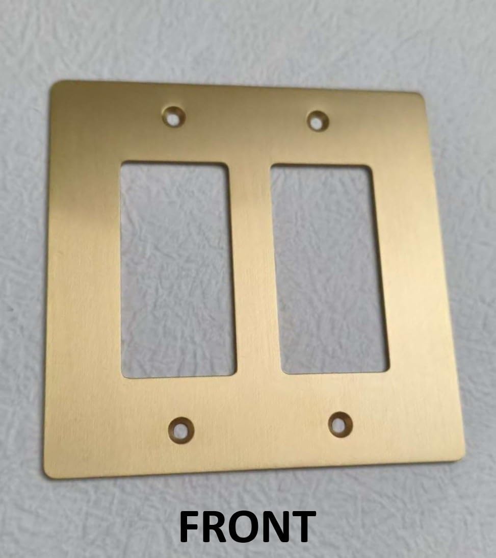 2 Gang Brass Outlet Cover Plate, Brushed Brass Finish, Gold Light Switch Cover (Solid Brass)