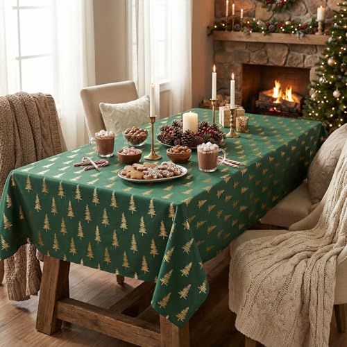 Horaldaily Green Christmas Tree Sequin Tablecloth 52x70 Inch Rectangular