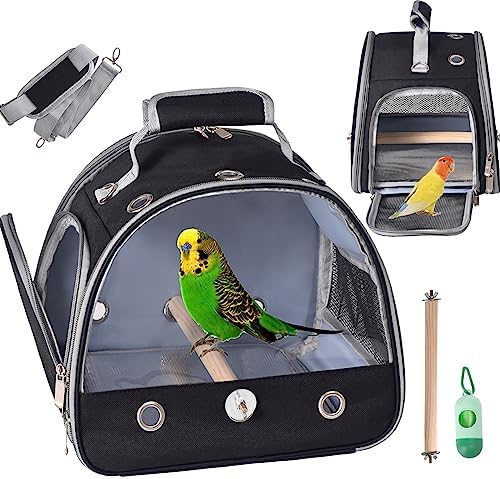 FCQQYWZ Bird Carrier Travel Cage with Stand, Small Pet Carrier Bag with Shoulder Strap, Pet Lightweight Breathable Bird Travel Cage Travel Bag for Parrot, Portable Bird Parrot Parakeet Carrier(Black)