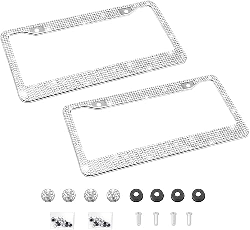 Miniatura 27 de Marco de matrícula de coche brillante, marco de matrícula de acero inoxidable con cristales hecho a mano, brillante, duradero, ajuste universal