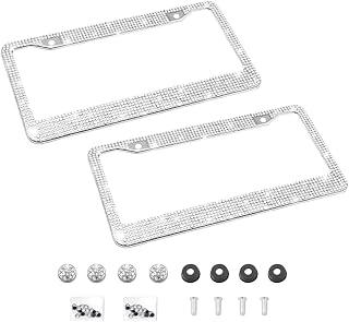 Bling 2PCS Car License Plate Frame, Handcrafted Crystal Stainless Steel License Plate Frame, Sparkly, Durable, Universal Fit, Car Accessories for Girls, Women (White)