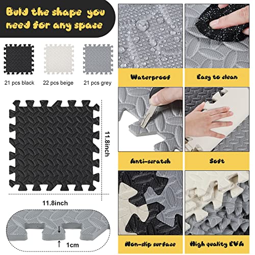 64 Pcs Baby Play Mat Interlocking Toddler Foam Mats Puzzle Playmat For Babies Square Foam Floor Mat For Gym, Nursery, Playroom (Black, White And Gray) #TOP1