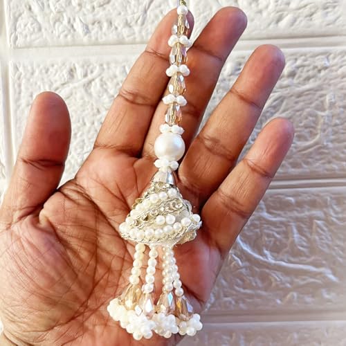 Image of Adikala Craft Store Handmade Ethnic Latkan Tassel Set of 2 for Saree Pallu, Blouse, Suits, Dupatta, Lehenga Decor (Silver 1L)