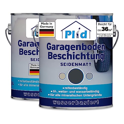 Plid® Garagenboden- Betonfarbe Anthrazitgrau satin - [SPEZIALBESCHICHTUNG FÜR GARAGENBÖDEN] - frostsicher - beständig gegen Motoröl - Bremsflüssigkeit - Diesel & Heizöl - Made in Germany 5l