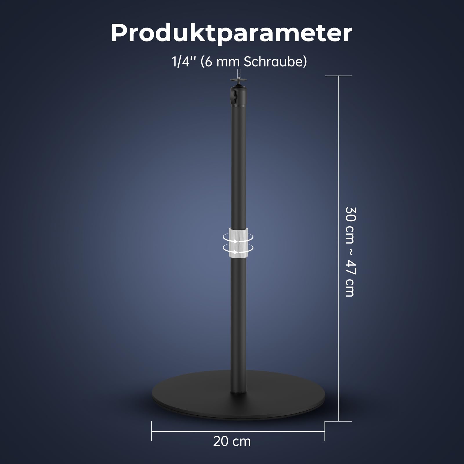 Beamer Ständer, Desktop Projektorständer Höhenverstellbar von 30cm bis 47cm mit 1/4-Zoll-Montageschraube, Metallträger, stabile Tragfähigkeit 5 kg, Perfekt für Projektor, Kamera