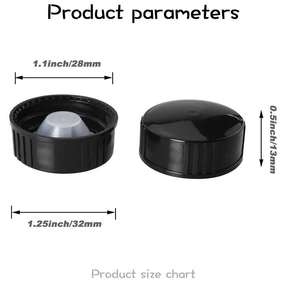 ZBJBinCH 12pcs Phenolic Resin Cover 28mm Black Poly Seal Screw Caps, Plastic Lids Amber Boston Round Glass Beer Bottles Poly Cone Cap, Brewing Wine Jug Cap for Cosmetics, Daily Chemicals Food Bottles