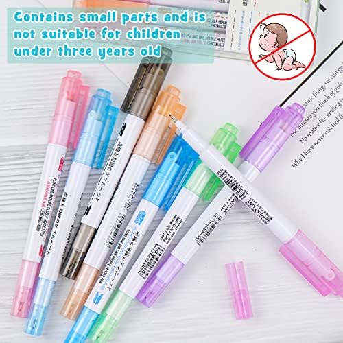 Meetory 16Pcs Curve Highlighter Pen Set, Flair Pens That Make Patterns, Dual Tip Pens with 8 Different Curve Shapes, Highlighter Markers Assorted Colors for Note Writing Drawing Art