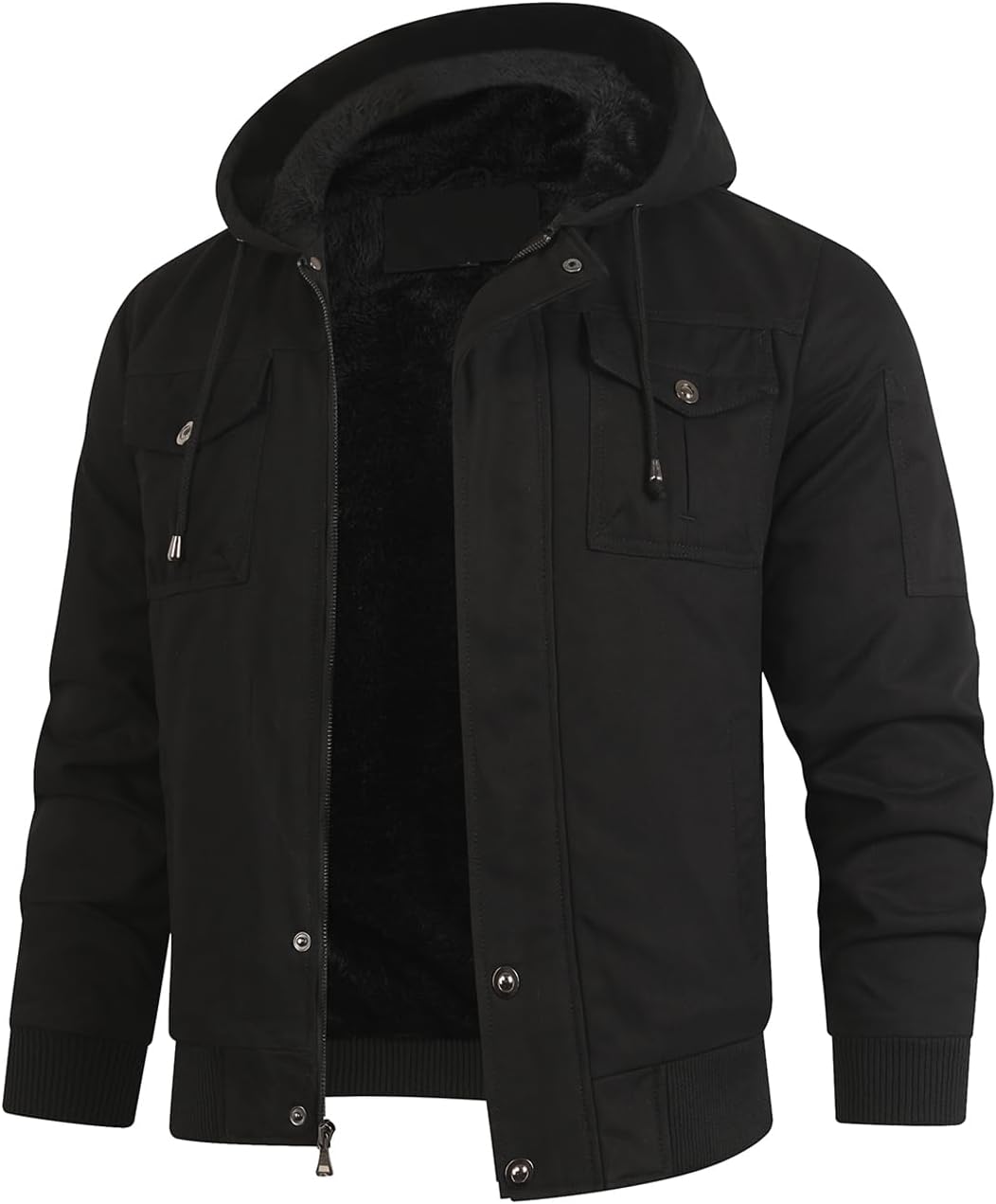 HOOD CREW Men’s Casual Winter Jackets Thick Cotton Warm Fleece Lined Coats Multi Pockets Cargo Work Jacket with Hood - Image 2