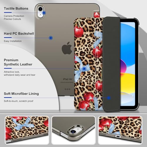 DONGKE for iPad Air 11-inch M4 2026 M3 2025 M2 2024, iPad Air 5th 2022 / 4th Gen 2020 10.9-inch, Slim Foldable Stand Hard PC Translucent Back Shell Smart Cover - [Auto Wake/Sleep] - Leopard by DONGKE - Image 5