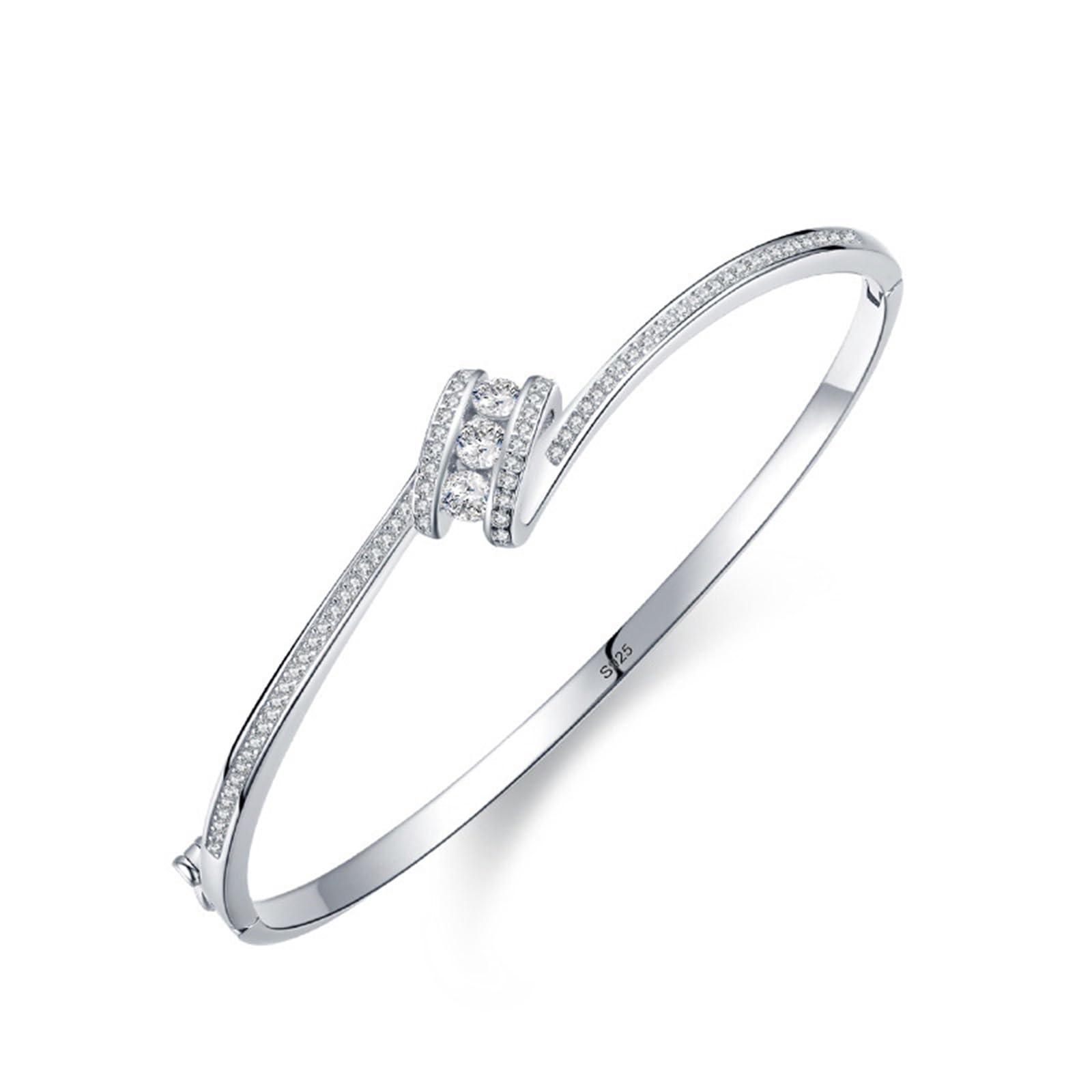 Pulsera de plata 925 para mujer con circonita cúbica, pulsera de canal de plata para mujer, adecuada para aniversario