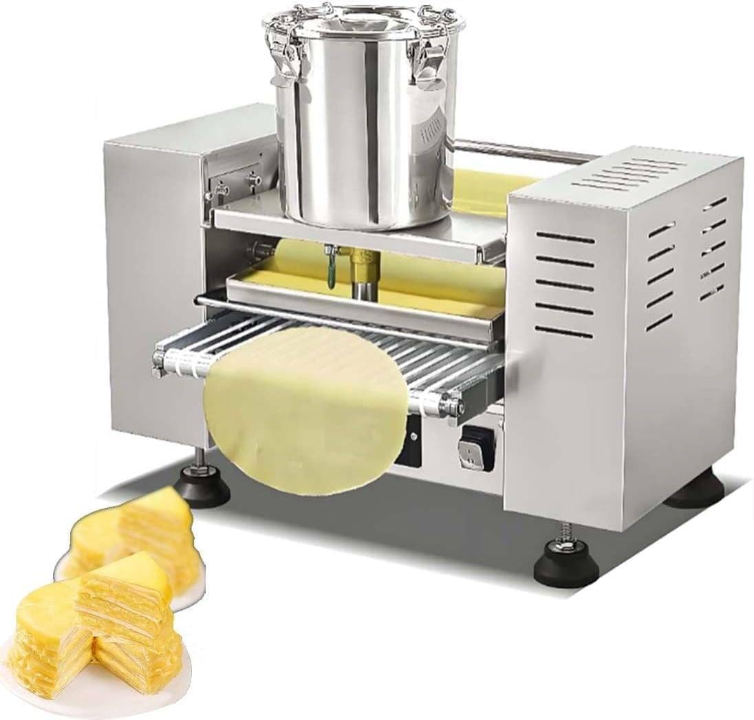 Thousand-Layer Egg Skin Machine & Crepe Maker Automatic 2200W Adjustable Speed & Heat (0-200°C), Cake Crust Maker for Dessert Shop 50X35X35 cm 6in