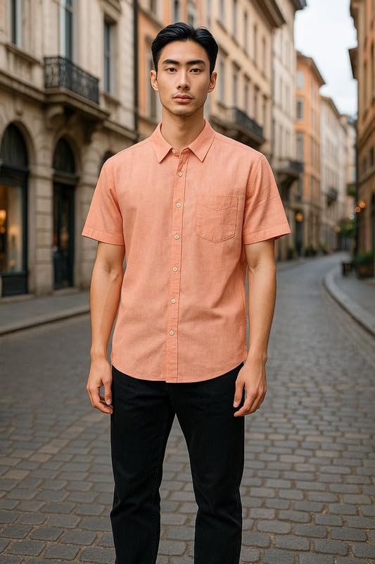 Image of Men's Khadie Cotton Half Sleeves Plain Solid Casual Shirt