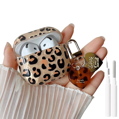 Image of MINSCOSE for AirPods 4 Case,Cool Glitter Leopard Shell Pattern Design with Stylish Heart Shaped Keychain,Soft TPU Protective Cover with Cleaner Kit for AirPods 4-Cold