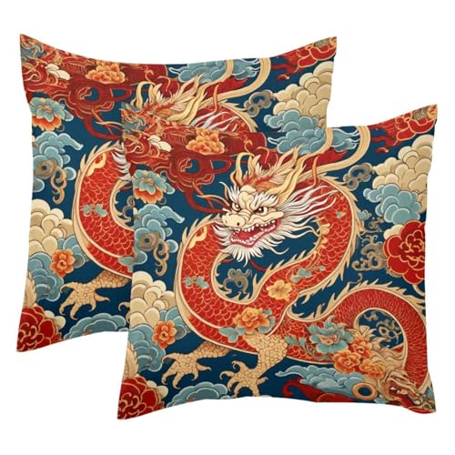 Housse de coussin velours dragon chinois invitation au voyage asiatique - 2