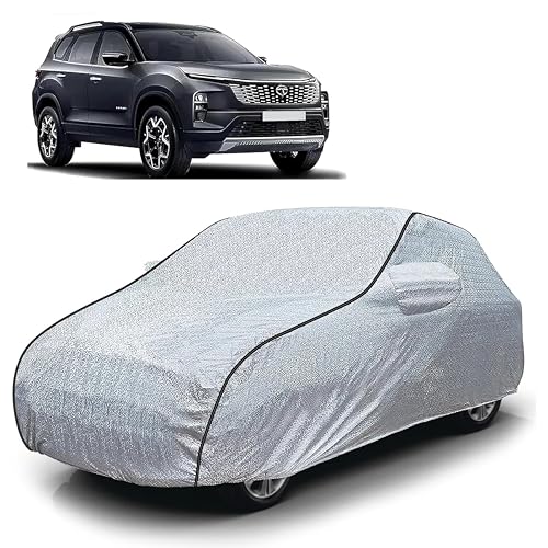 Image of Sulfar 100% Waterproof Car Body Cover Compatible with Mirror for Tata Safari (Triple Stitched, Full Bottom Elastic, Magic Silver with Black Piping)