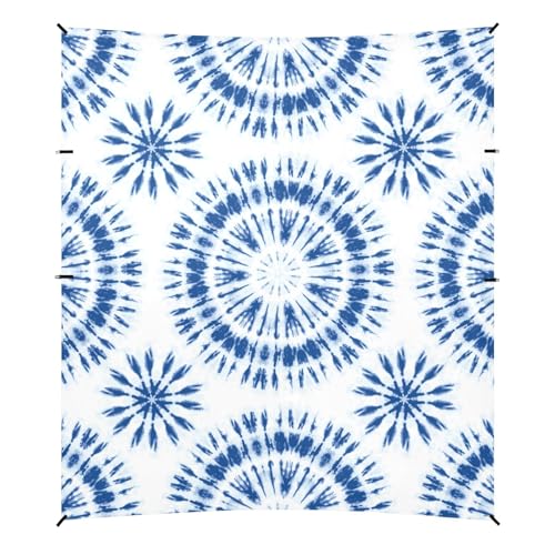 Indigo Tiedye Sunburst Foldable Beach Canopy UPF50+ Waterproof Shade Sun Shelter with Carrying Bag for Family Trips, Picnics & Camping