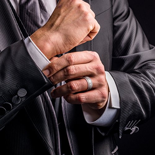 PEORA Men's 7mm Solid 925 Sterling Silver Greek Key Milgrain Wedding Ring Band, Brushed Matte, Comfort Fit Sizes 8 to 163