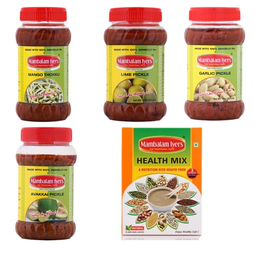 Mango Thokku 300gm + Avakkai Mango 300gm + Lime Pickle 300gm + Garlic Pickle 300gm + Multi Millet HealthMix 200gm +200gm | Pickle Bumper Combo