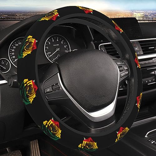 Rose Ghana Ghanaian Flag Steering Wheel Cover for Men Women Anti-Slip Elastic Thickened Steering Wheel Cover Universal Fit 15 Inch