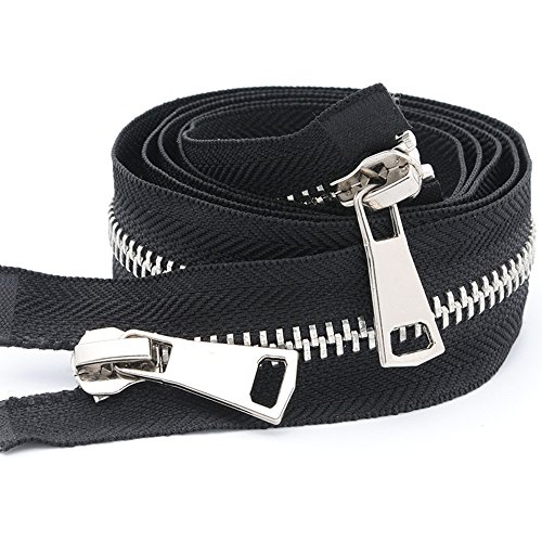 ByaHoGa 65 cm #5 Zips Metal Double Slider Separable Black Two-Way Zip Metal Zip for Jackets (TW Silver) - Image 2