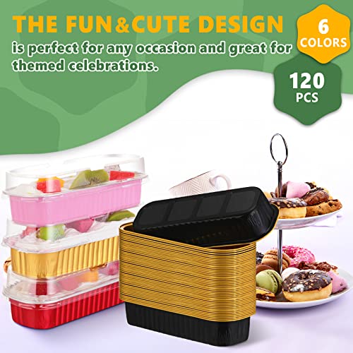 120 Pcs Aluminum Foil Mini Loaf Pans With Lids 6.8 Oz Cupcake Liners With Lids Aluminum Cupcake Pans Disposable Foil Narrow Cake Pans Rectangle Cupcake Baking Cups For Bread Muffin Brownie Cheesecake #TOP3