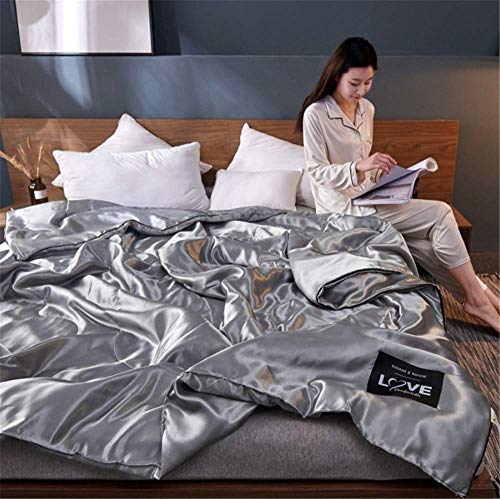 ZIJINJIAJU,夏用洗える肌布団,吸湿性＆通気性に優れ 柔らかな肌触り，冷感＆パイル掛け布団,変形することなく洗濯機で洗えます (グレー, 150cm*200cm)