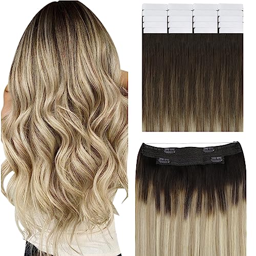 Bundles - 2 Items: Youngsee Tape In Hair Extensions Brown 12 Inch Wire Hair Extensions Brown 12 Inch Brown To Blonde Balayage #TOP19