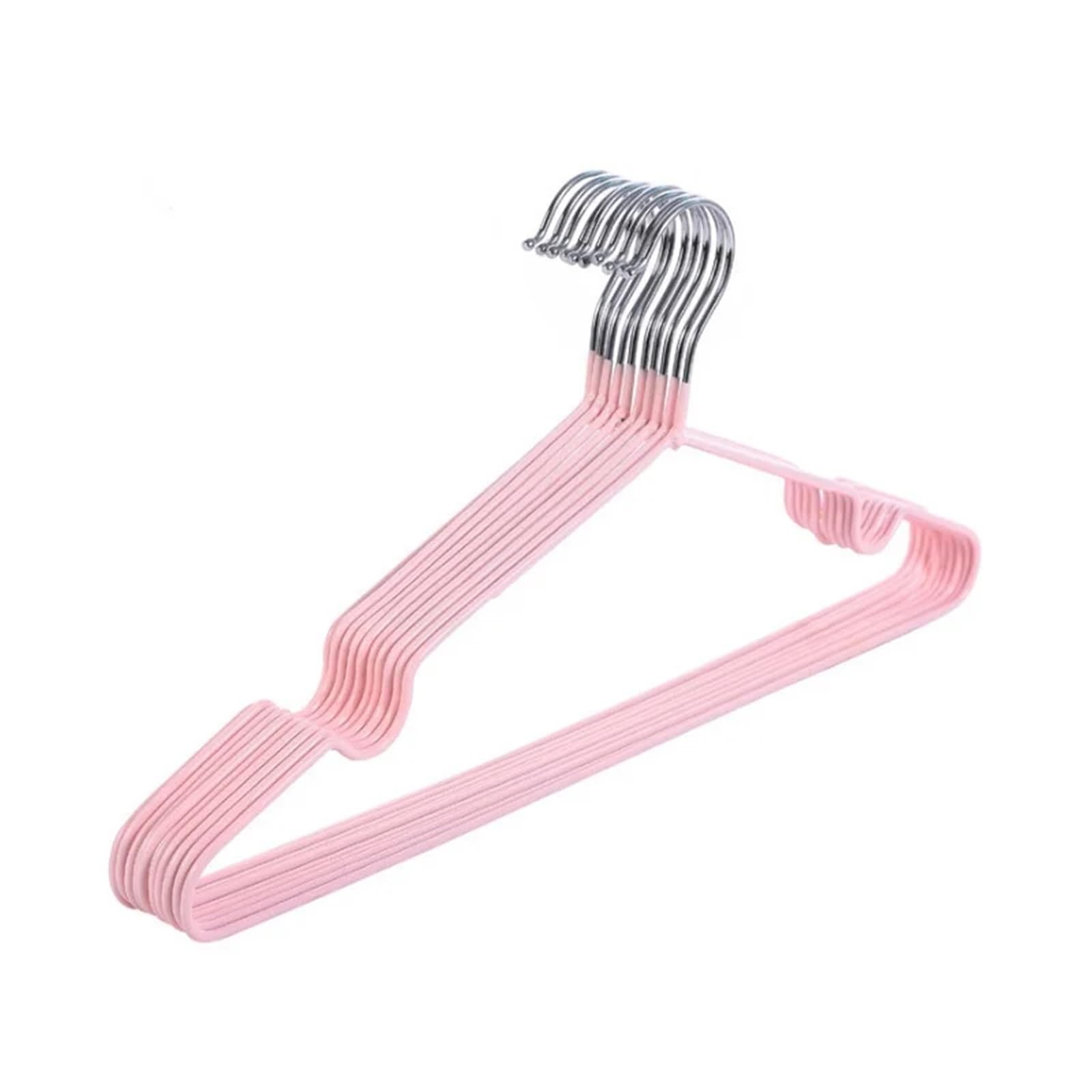 Hangers 10pc Iron Clothes Hanger Bold Household Seamless Simple Support Adult Metal With Groove Dipped Plastic Non-Slip(Pink)