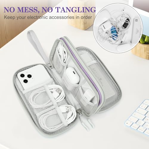 Image of FYY Electronic Organizer, Travel Cable Organizer Bag Pouch Electronic Accessories Carry Case Portable Waterproof Double Layers All-in-One Storage Bag for Cable, Cord, Charger, Phone,-Light Purple