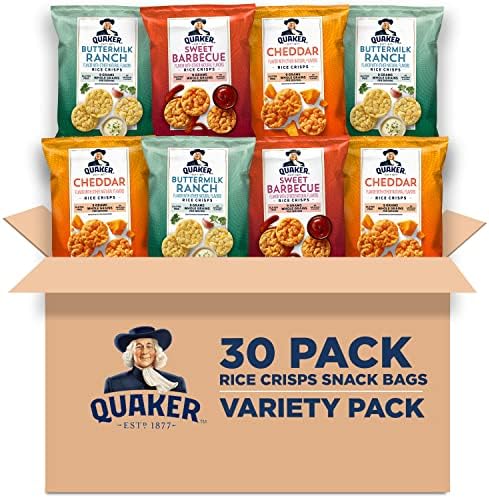 Quaker Rice Crisps, Gluten Free, 3 Flavor, Single Serve, 0.67 (Pack of 30), Savory Variety Pack, 20.1 Oz