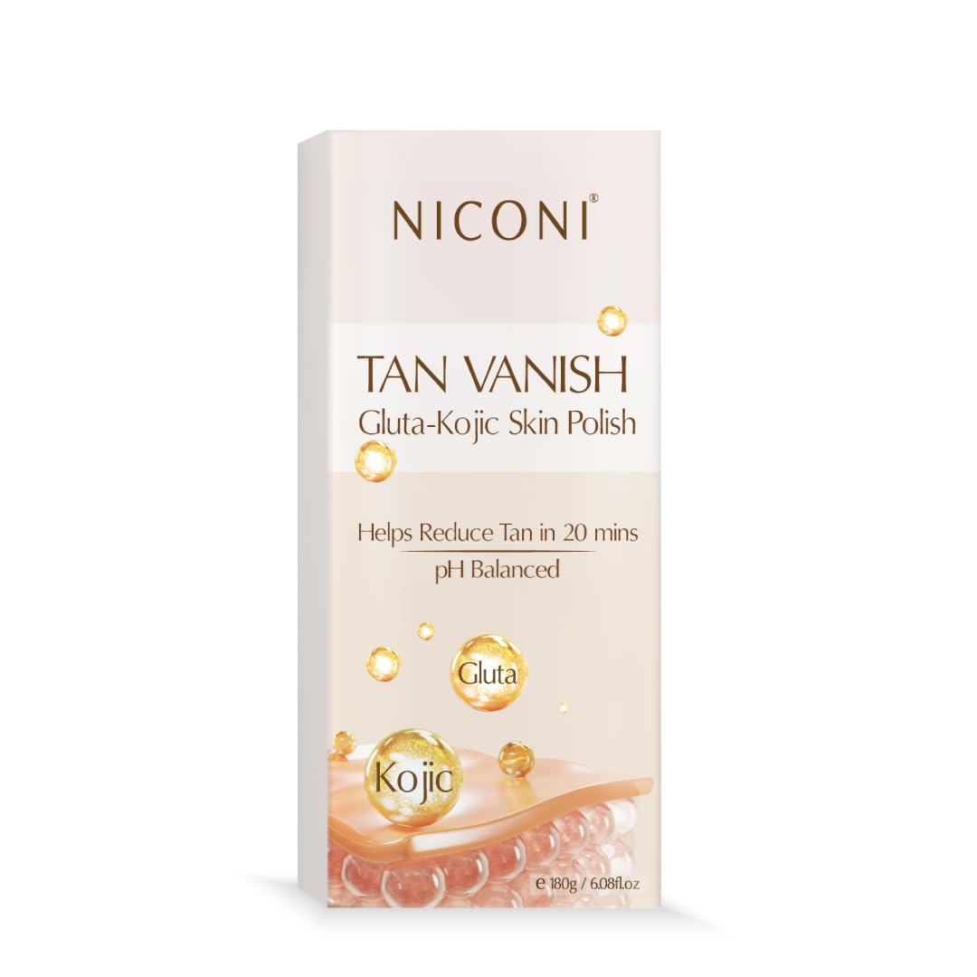 NICONI Tan Vanish Gluta-Kojic Skin Polish | Instant Tan Removal & Glow | Infused with Kojic Acid & Glutathione | Ideal for All Skin Types | Lightens Suntan | 180g