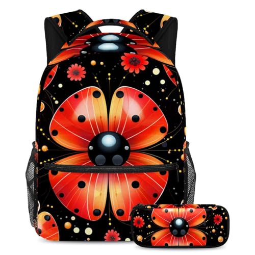 Cartable coccinelle rouge avec trousse pour organiser les affaires d'école