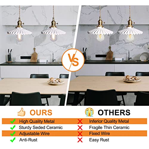 Shenmoyl 1-Light Pendant Light Ceramic Hanging Light,E26/E27 Drop Ceiling Light Fixture Lamp Nordic For Farmhouse Kitchen Island Bedroom 7.87 Inch Diam W/Retro White Pleated Lampshade #TOP3