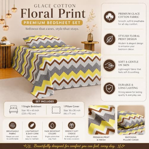 Image of IVAZA Turkish Cotton 280 TC Super Soft Warm Bedsheet Set for Single Size Bed, Durable bedsheet with 1 Pillow Cover Yellow Wine