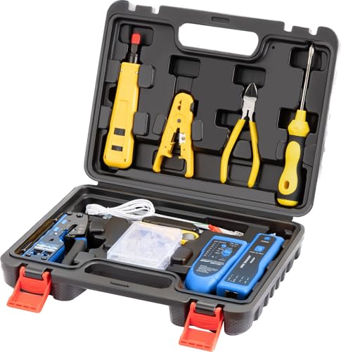 Gaobige Network Tool kit Cat6 Cat5e Cat5 Crimping Tool RJ45 Crimp Tool kit Pass Through rj45 Crimper Wire Tracker 110/88 Punchdown Tool Cat6 Pass Through Connectors