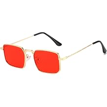 LJCZKA Rectangle Sunglasses Metal Frame for Men Women Retro Square Sunglasses Tinted Lens 90s Vintage Shades UV400 Protection