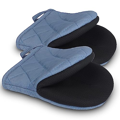 Goldmeet Mini Oven Mitts 2-Pack, 7"x5.5", 500°F Silicone Grip, Sky Blue