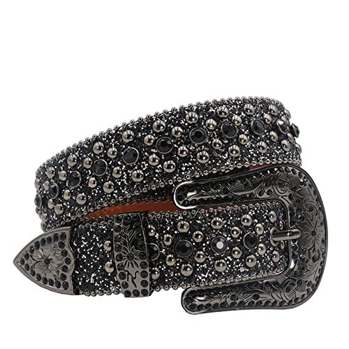 Ceinture strass homme et femme de luxe avec boucle cristal style cowboy chic, noir 100cm
