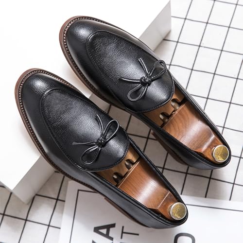 Optigard Men's Leather Slip-on Penny Loafers with Bow Casual Business Dress Shoes Formal Wedding Party Tuxedo Shoes2