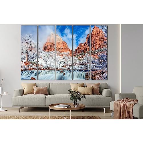 Impression sur toile Zion Park Mountains tableau cascade 60x40 cm - 3