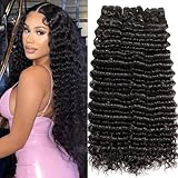 Chikamlty Deep Wave Bundles Human Hair 16 18 20 Inch Deep Curly Bundles 12A Grade 100% Unprocessed Brazilian Virgin Hair Wet and Wavy Bundles Double Weft Natural Black Color