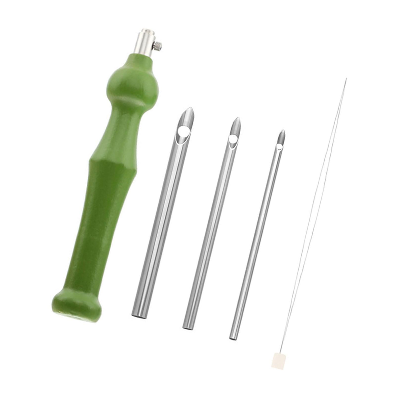 Buxuaaaa No. 02 Green Wood Handle Embroidery Pen With 3 Needle Head 1 Threader, Punching Needle Set For Embroidery Craft Embellishment Wool Felting