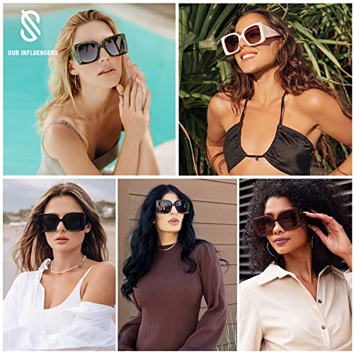 SOJOS Retro Square Polarized Womens Sunglasses Trendy Oversized Large Women's Big Shades SJ22243