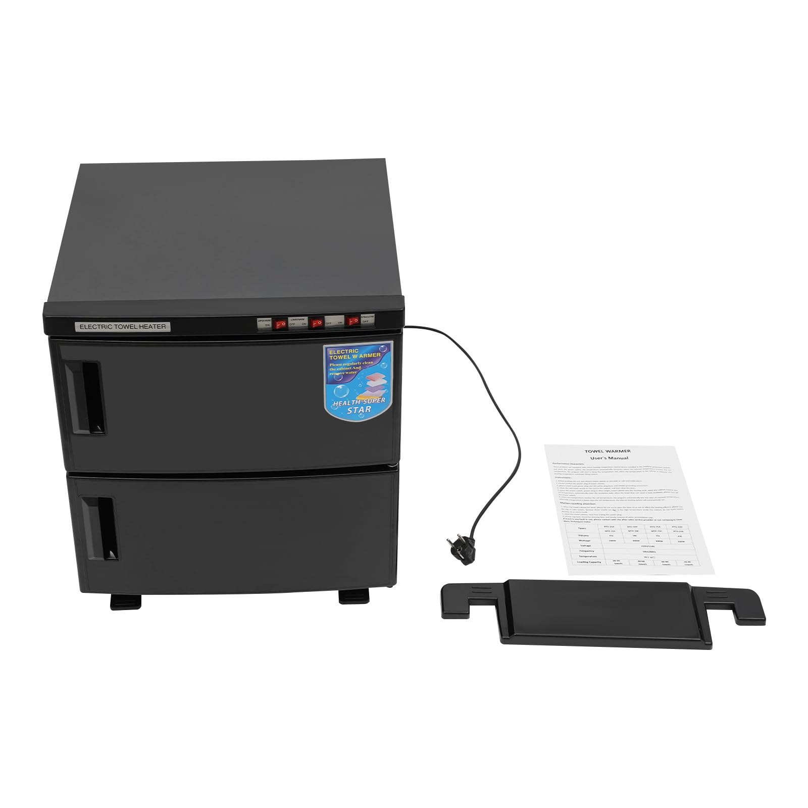 Calentador de toallas de 2 puertas 50 l con esterilizador UV, cosméticos, compresas, calentador de toallas, calentador de toallas, armario para hotel, peluquería, masajes, spas (negro, 2