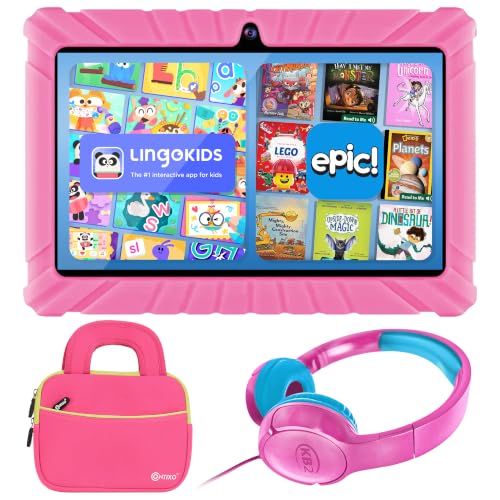 Image of Contixo 7 inch Kids Tablet Bundle, Tablet with Headphones & Sleeve Bag - Pink